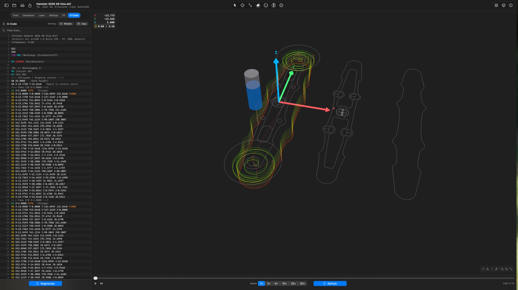 aniCAM G-Code preview